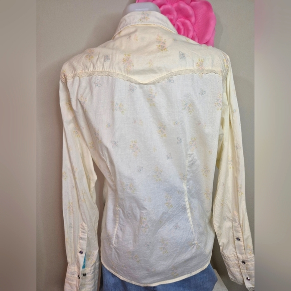 Vintage Western Style Shirt Lace Trim Snaps Floral Rodeo Stampede - Picture 7 of 9